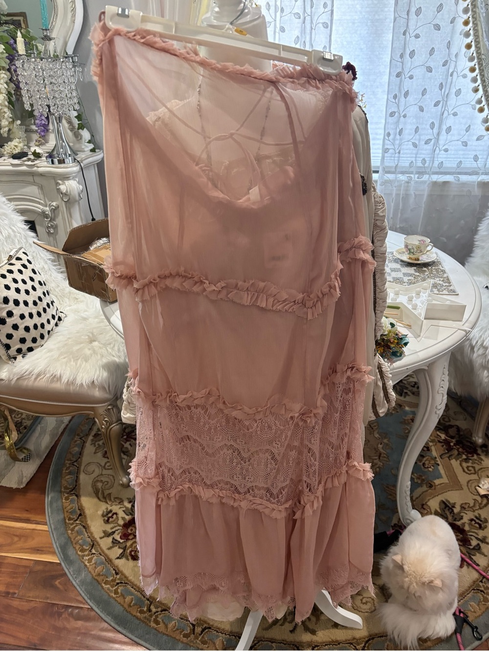 Free People Dusty Pink Lace Tiered Maxi Dress